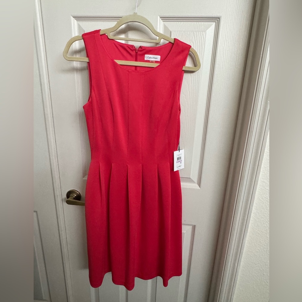 Calvin Klein Bold Red Sleeveless Midi Dress